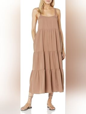 The Drop BRITT dress In Mushroom Size S. Tiered Strappy Maxi Dress